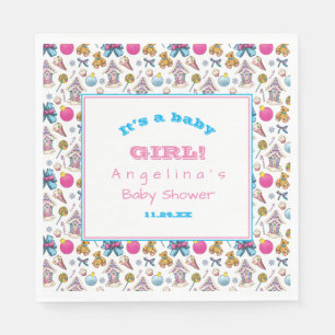 Personalised Pink And Blue Christmas Pattern Napkin
