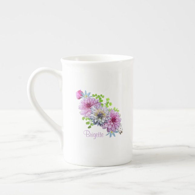 Personalised Pink and Blue Floral Bone China Mug (Left)