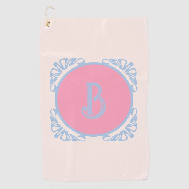 Personalised pink and blue  golf towel (Front)