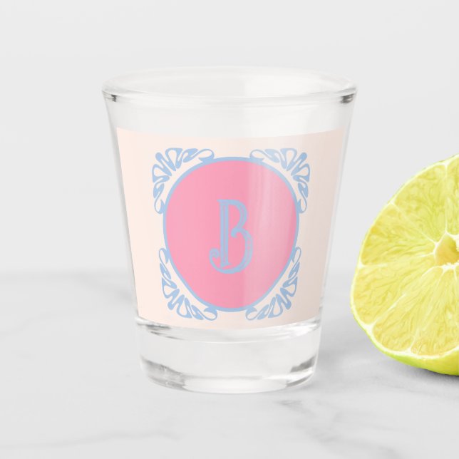 Personalised pink and blue  shot glass (Front)