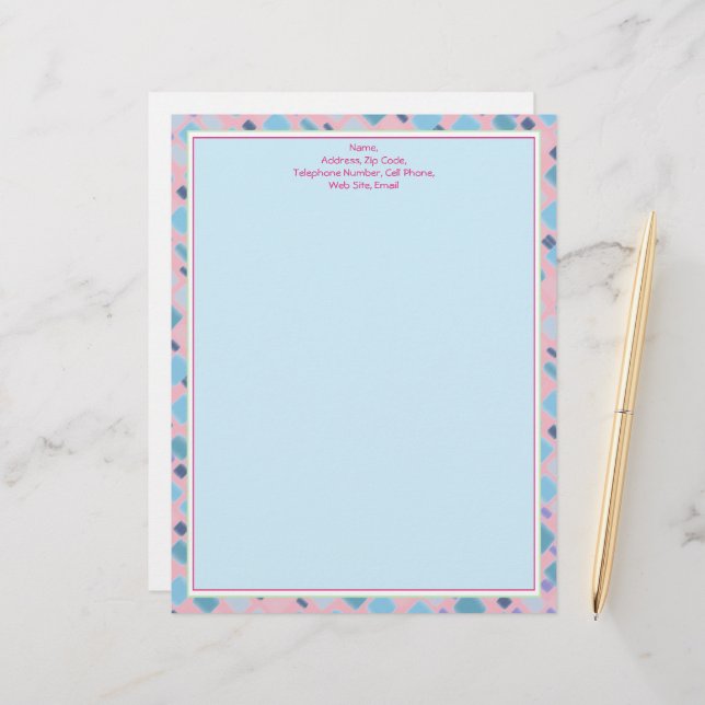 Personalised Pink and Blue Stationary Or Custom Letterhead (Front/Back In Situ)
