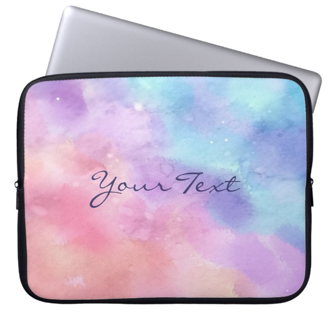 Personalised Pink and Blue Watercolor Laptop Sleeve (Front)