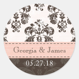 Personalised Pink and Brown Damask Wedding Seals