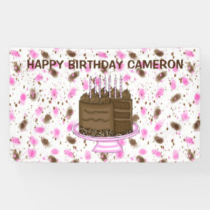 Personalised Pink and Brown Dots Happy Birthday  Banner
