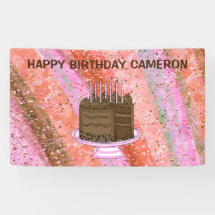 Personalised Pink and Brown Happy Birthday   Banner