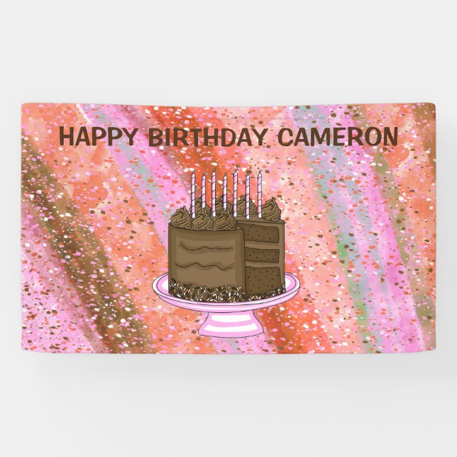 Personalised Pink and Brown Happy Birthday   Banner (Horizontal)