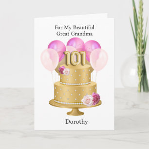 Personalised Pink and Gold 101st Birthday Cake Card