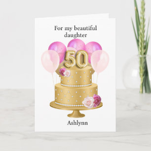 Personalised Pink and Gold 50th Birthday Cake Card