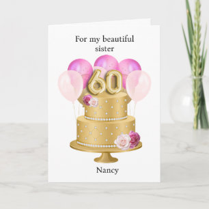 Personalised Pink and Gold 60th Birthday Cake Card