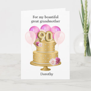 Personalised Pink and Gold 90th Birthday Cake Card