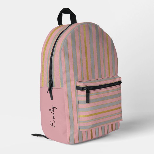 Personalised pink and gold bag, for school ,Travel Printed Backpack (Back Corner Left)