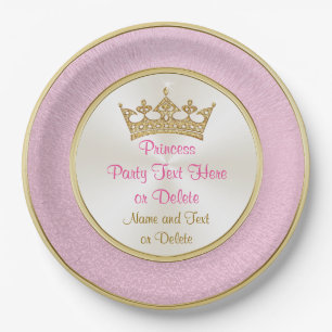 Personalised Pink and Gold Princess Paper Plates