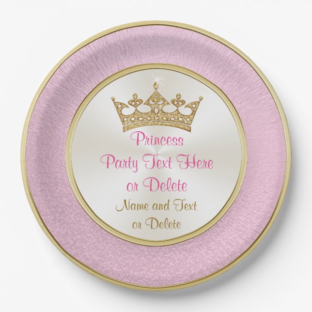 Personalised Pink and Gold Princess Paper Plates (Front)