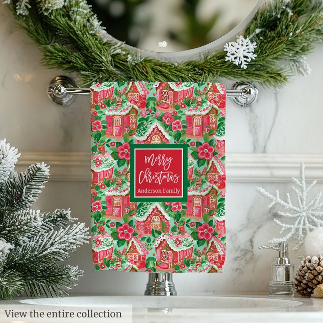 Personalised pink and green Christmas preppy towel (Personalized pink and green Christmas preppy towel)