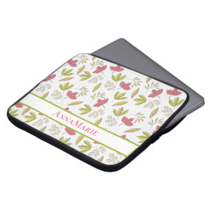 Personalised Pink and Green Leaf Pattern Laptop Sleeve