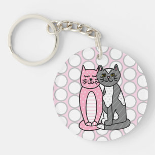 Personalised Pink and Grey Cuddly Cute Kitty Cats  Key Ring