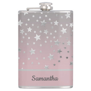 Personalised Pink And Grey Stars Stylish Chic Hip Flask