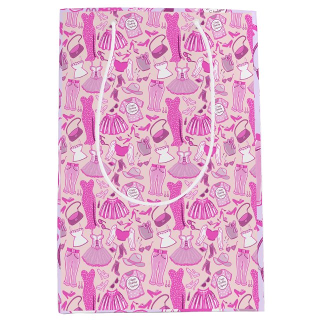 Personalised Pink and Hot Pink Fashion Medium Gift Bag (Front)