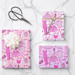 Personalised Pink and Hot Pink Fashion Wrapping Paper Sheet