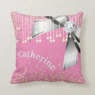 Personalised pink and lavender glitter glam gift cushion