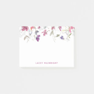 Personalised Pink and Lilac Watercolor Sweet Peas Post-it Notes