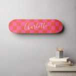 Personalised Pink and Orange Chequerboard Pattern  Skateboard<br><div class="desc">Chequerboard Chequered Pattern in Pink and Orange Skateboard</div>