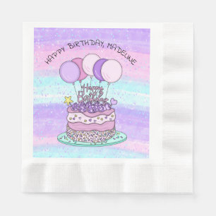 Personalised Pink and Purple Happy Birthday  Napkin
