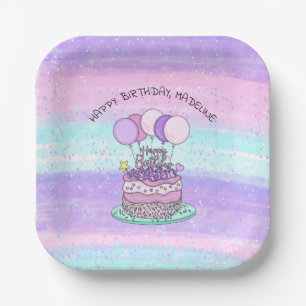 Personalised Pink and Purple Happy Birthday  Paper Plate