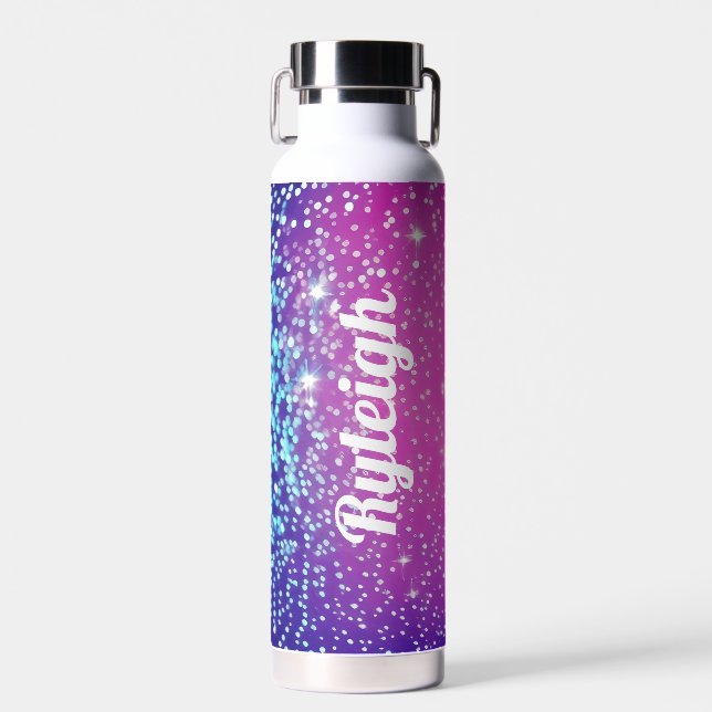 Personalised Pink and purple sparkles Water Bottle (Front)