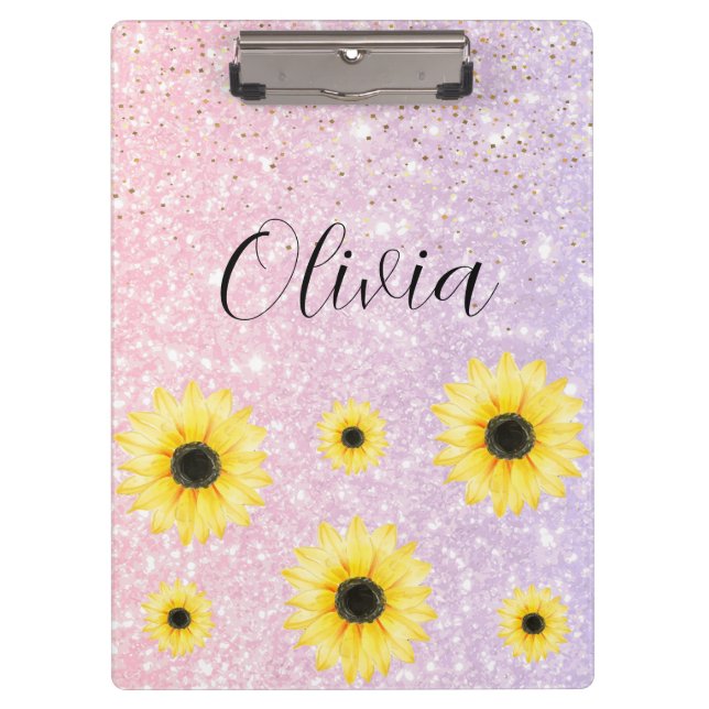 Personalised pink and purple Sunflowers Clipboard (Front)