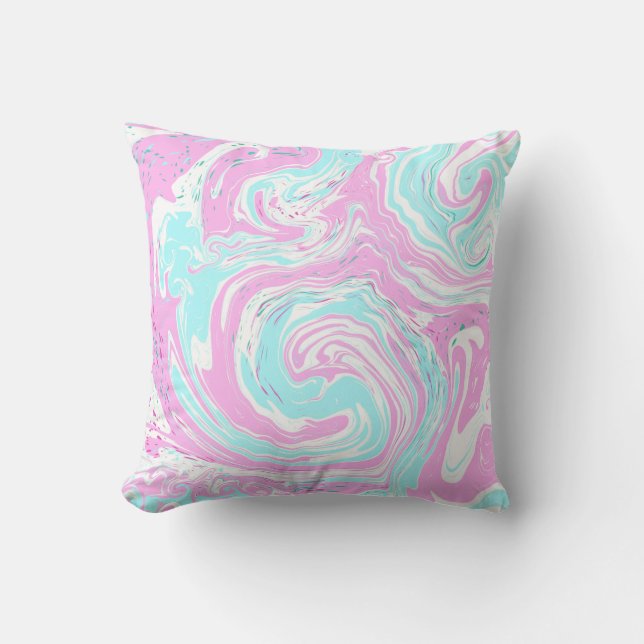Personalised Pink and Teal Marble Swirl Fluid Art  Cushion (Front)
