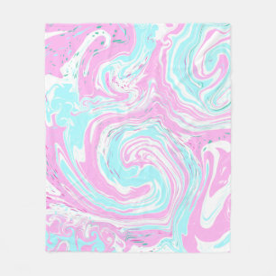 Personalised Pink and Teal Marble Swirl Fluid Art Fleece Blanket