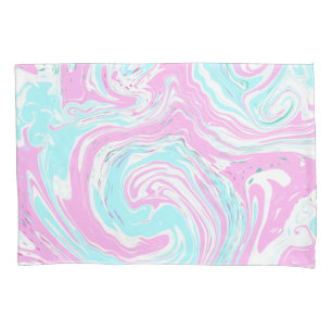 Personalised Pink and Teal Marble Swirl Fluid Art Pillowcase