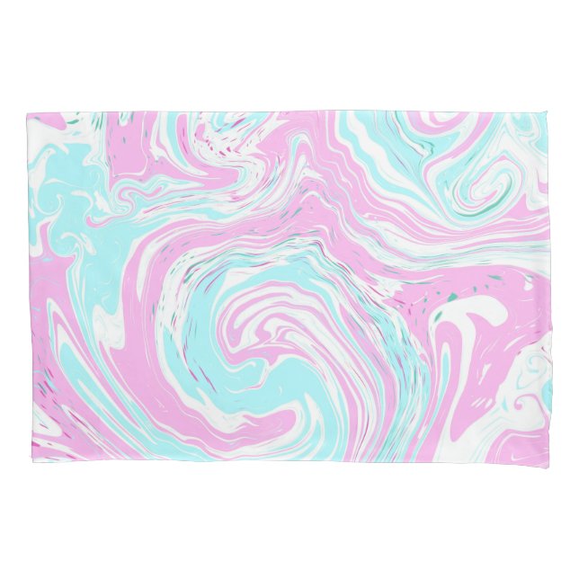 Personalised Pink and Teal Marble Swirl Fluid Art  Pillowcase (Front)