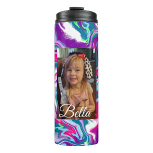 Personalised Pink and Turquoise Photo Thermal Tumbler