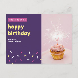 Personalised - Pink and Violet Cupcake Birthday Postcard