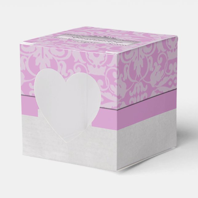 Personalised Pink and White Damask Heart Favour Bo Box (Front Side)