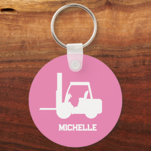 Personalised pink and white Forklift Key Ring