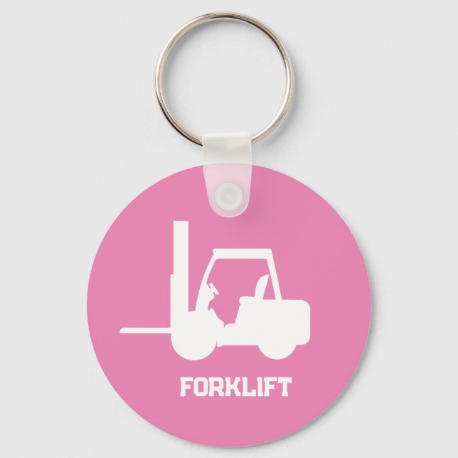 Personalised pink and white Forklift Key Ring (Front)