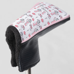 Personalised Pink and White Golf Theme Ladies Golf Head Cover