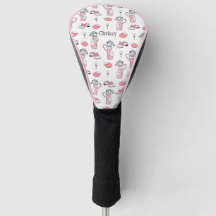 Personalised Pink and White Golf Theme Ladies Head Cover