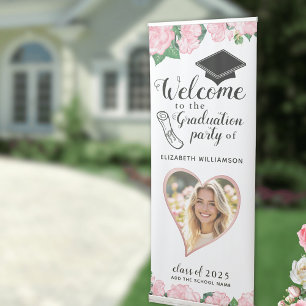 Personalised Pink and White Graduation Welcome Retractable Banner
