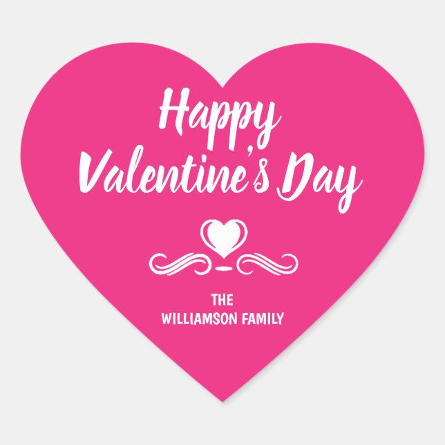 Personalised Pink and White Happy Valentines Day Heart Sticker (Front)