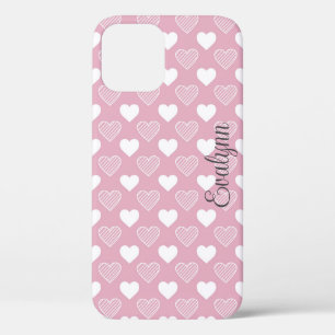Personalised Pink and white hearts iPhone 12 Case