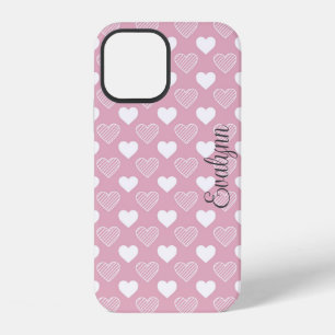 Personalised Pink and white hearts iPhone 12 Case