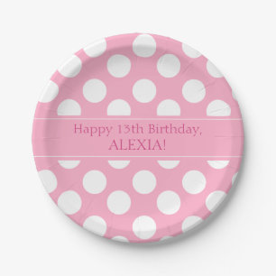 Personalised Pink and White Polka Dot Paper Plates