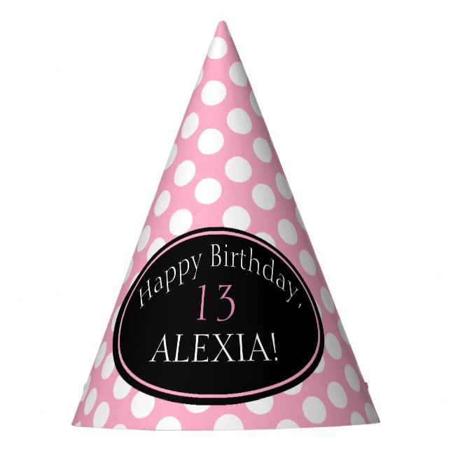 Personalised Pink and White Polka Dot Party Hat (Front)
