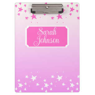 Personalised Pink and White Stars Clipboard