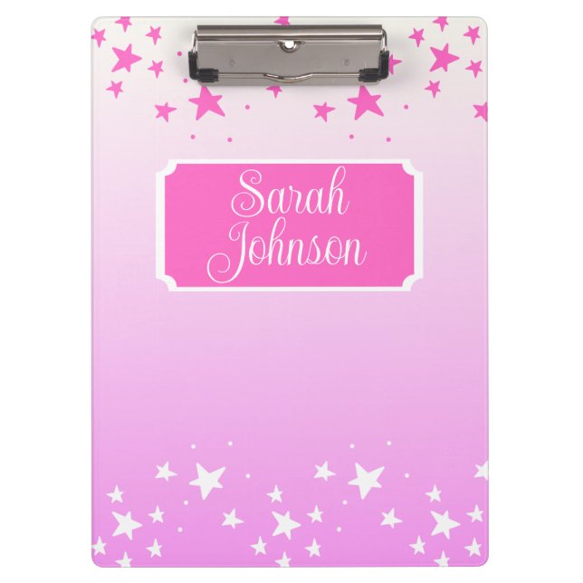 Personalised Pink and White Stars Clipboard (Front)