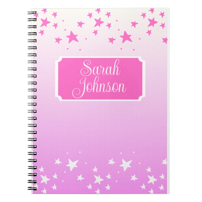 Personalised Pink and White Stars Notebook (Front)